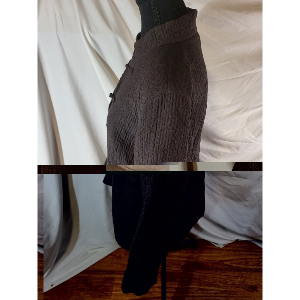 Eileen Fisher Size M Wool Linen Blend Textured Brown Mandarin Frog Closure - Picture 4 of 8